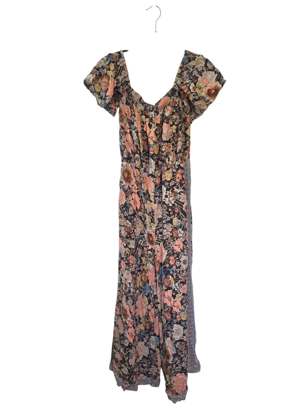 Easel Floral Off-Shoulder Wide Leg Jumpsuit Size Medium Multicolor Boho